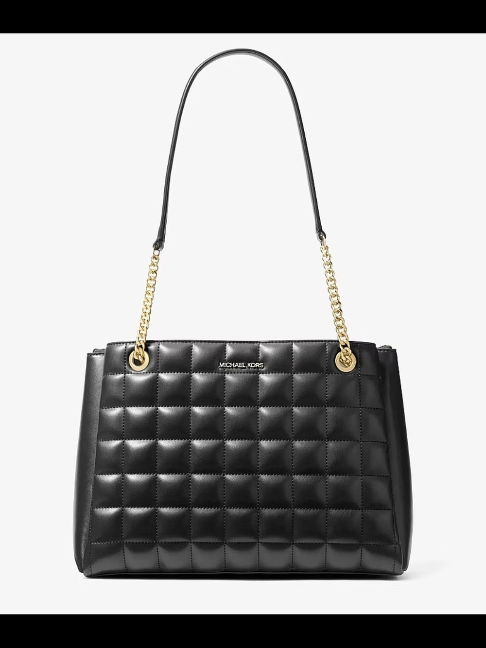 MICHAEL KORS Black Soho Medium Quilted Tote Shoulder Bag with Gold Chain